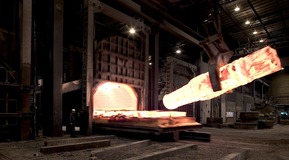 Large ingot has been heated to 1200C prior to forging in press - Heating by REBOX - oxyfuel solutions for reheating.